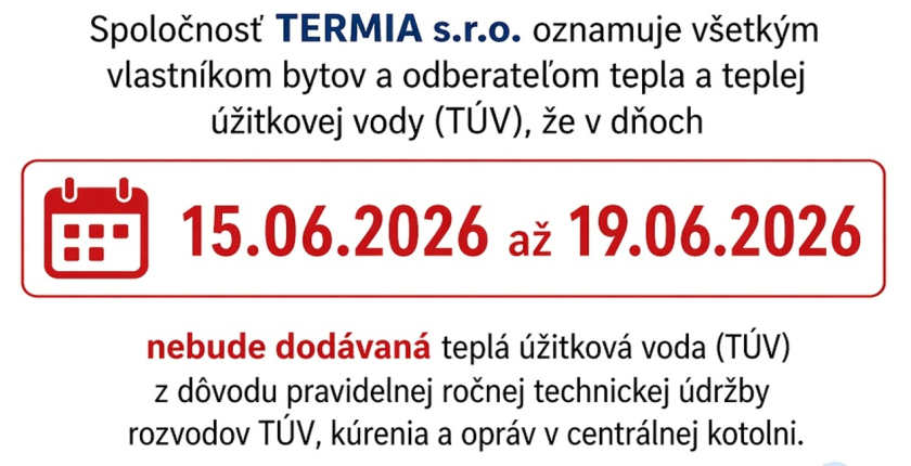 Oznam pre odberateľov tepla a TÚV 